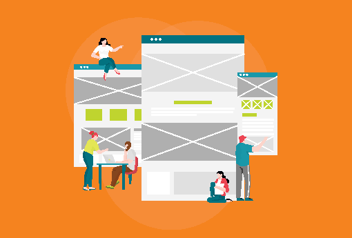 Employees working on digital wireframing for desktop, tablet and mobile