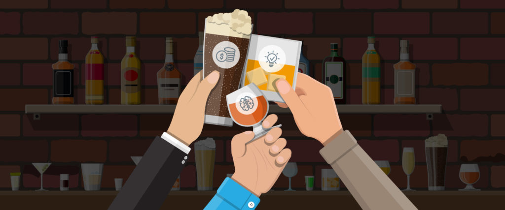 Three cartoon hands toast to a discovery about consumer behavior