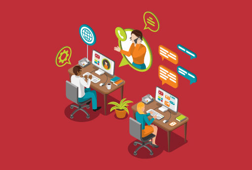 Image of employees helping agency clients