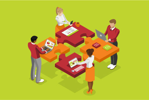Employees at a company researching an ad agency