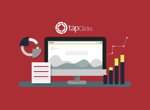 A computer showing a Tapclicks dashboard with marketing analytics